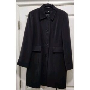 Utex Design Women Black Button Front Knee Length Overcoat Removable Liner Size M